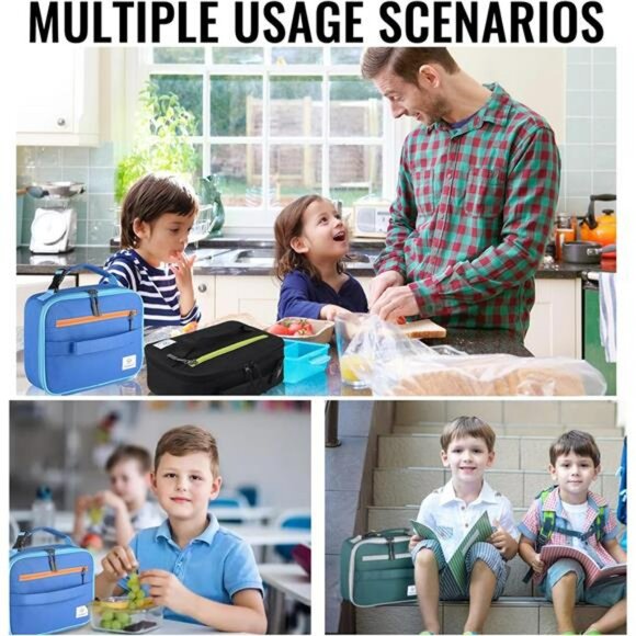 Insulated Lunch Bag for Kids Boys Girls Reusable Soft Lunchbox for School Work - Picture 2 of 7